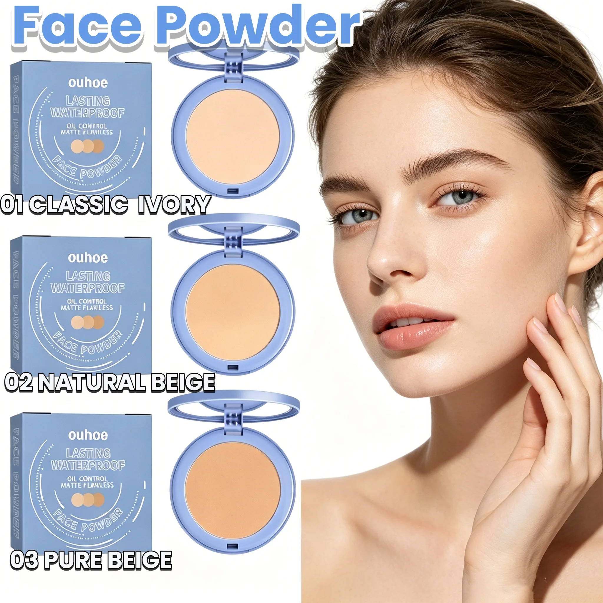 Cipria Opacizzante Fissante per il Viso, Controllo Olio, Impermeabile, Effetto Pori Invisibili, Finitura Trucco, Copertura Totale, Cipria Libera per Pelli Grasse