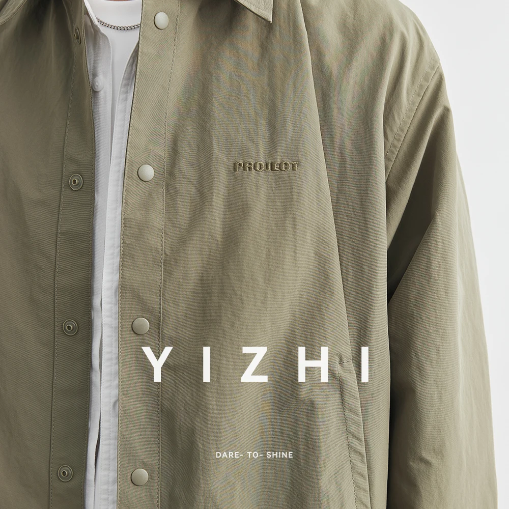 Fashion Men's Embroidery Pattern Shirts Pure 100% Polyester Autumn Solid Color Long-Sleeve Casual Business Formal Dress Men