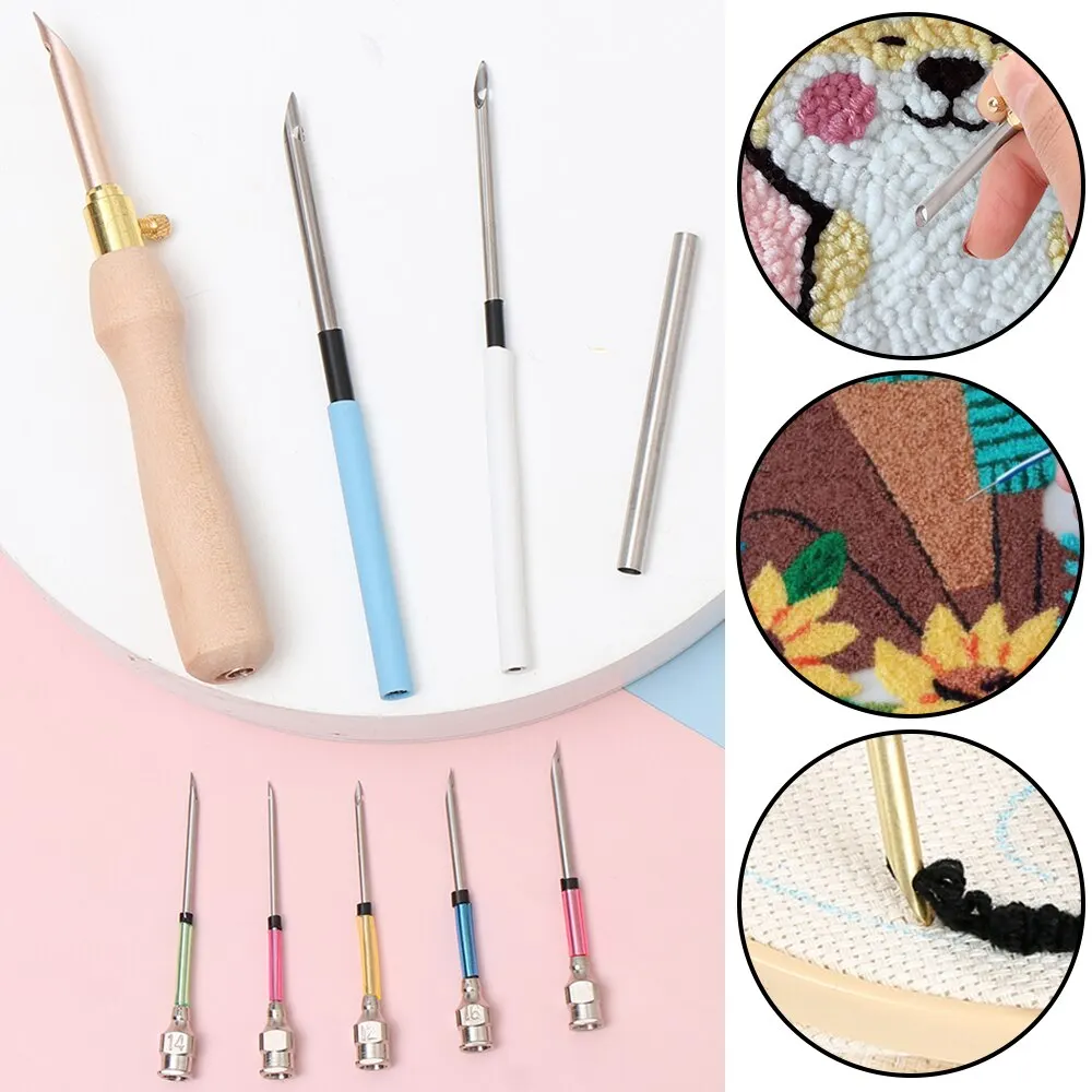 LMDZ 11Pcs Punch Needle Embroidery Kits Wooden Yarn Embroidery Pen Crochet Knitting DIY Craft Stitching Sewing Tools