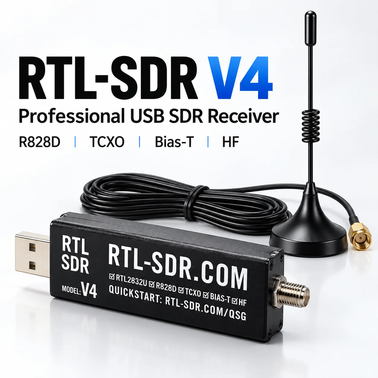 RTL-SDR V4 USB Receiver RTL2832U R828D 1PPM TCXO Software Defined Radio Wideband SDR Receiver with SMA Antenna Port