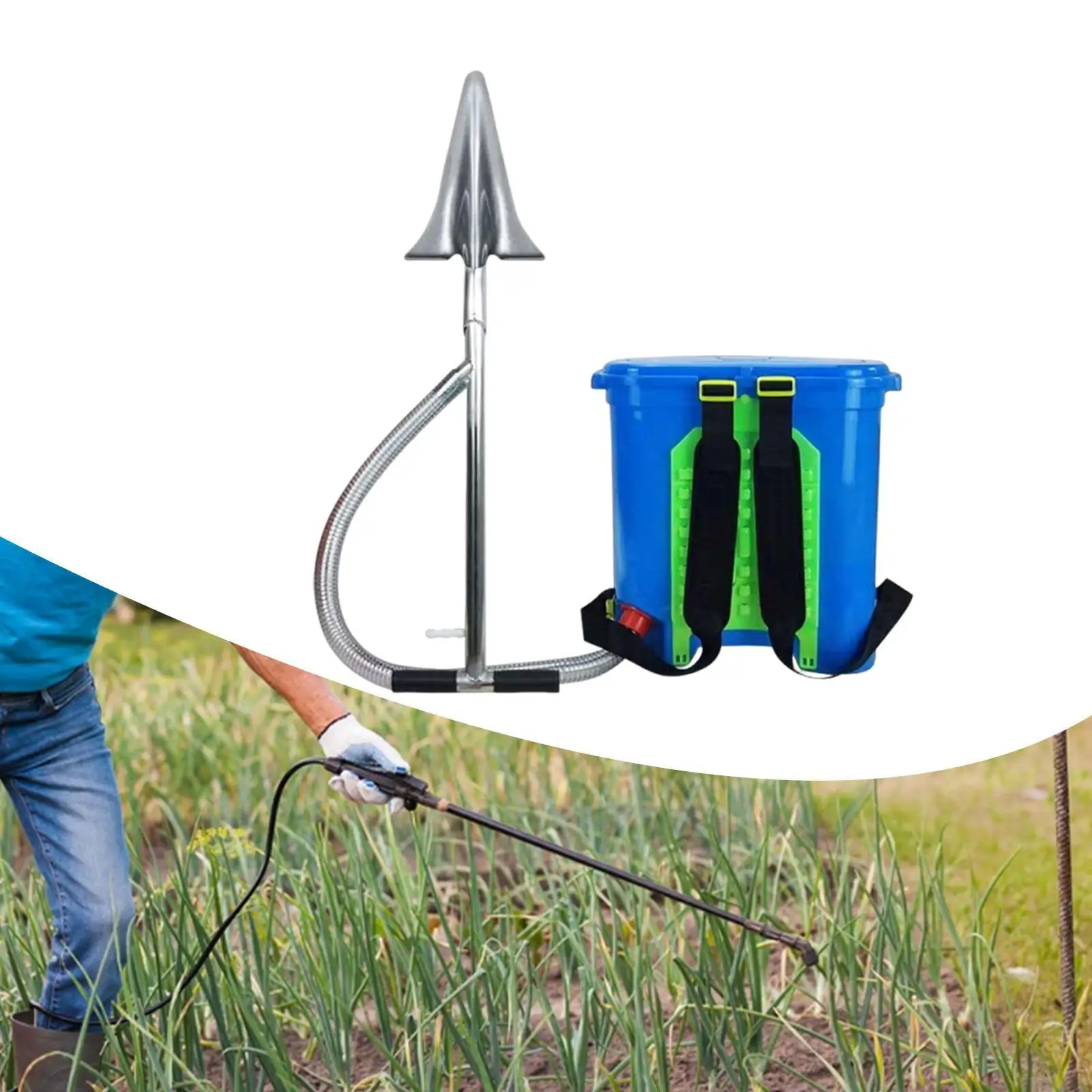 

Backpack Manual Fertilizer Spreader with Shovel Versatile Professional Heavy Duty for Compact Soil, Orchards Labor Saving
