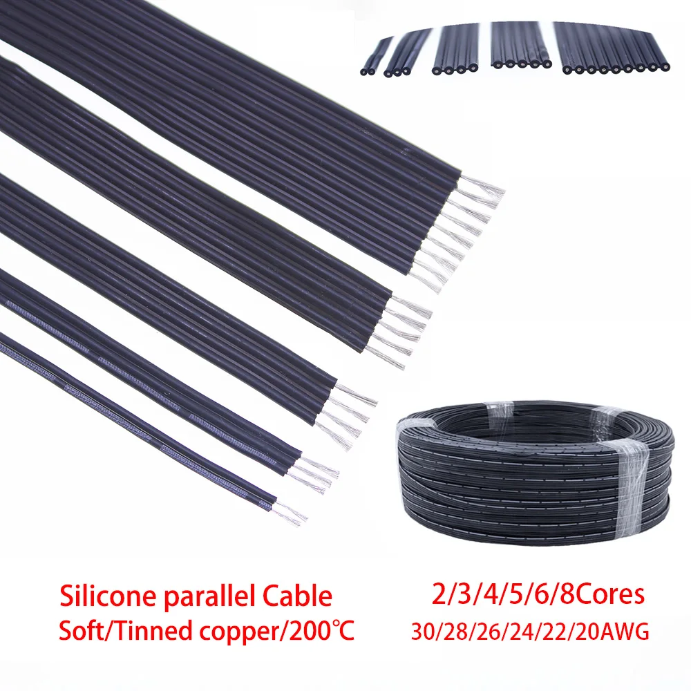 Super Soft Silicone Parallel Cable 30/28/26/24/22/20 AWG 2P/3P/4P/5P/6P/8P Multi-core Silicone High Temperature Cable LED Wire