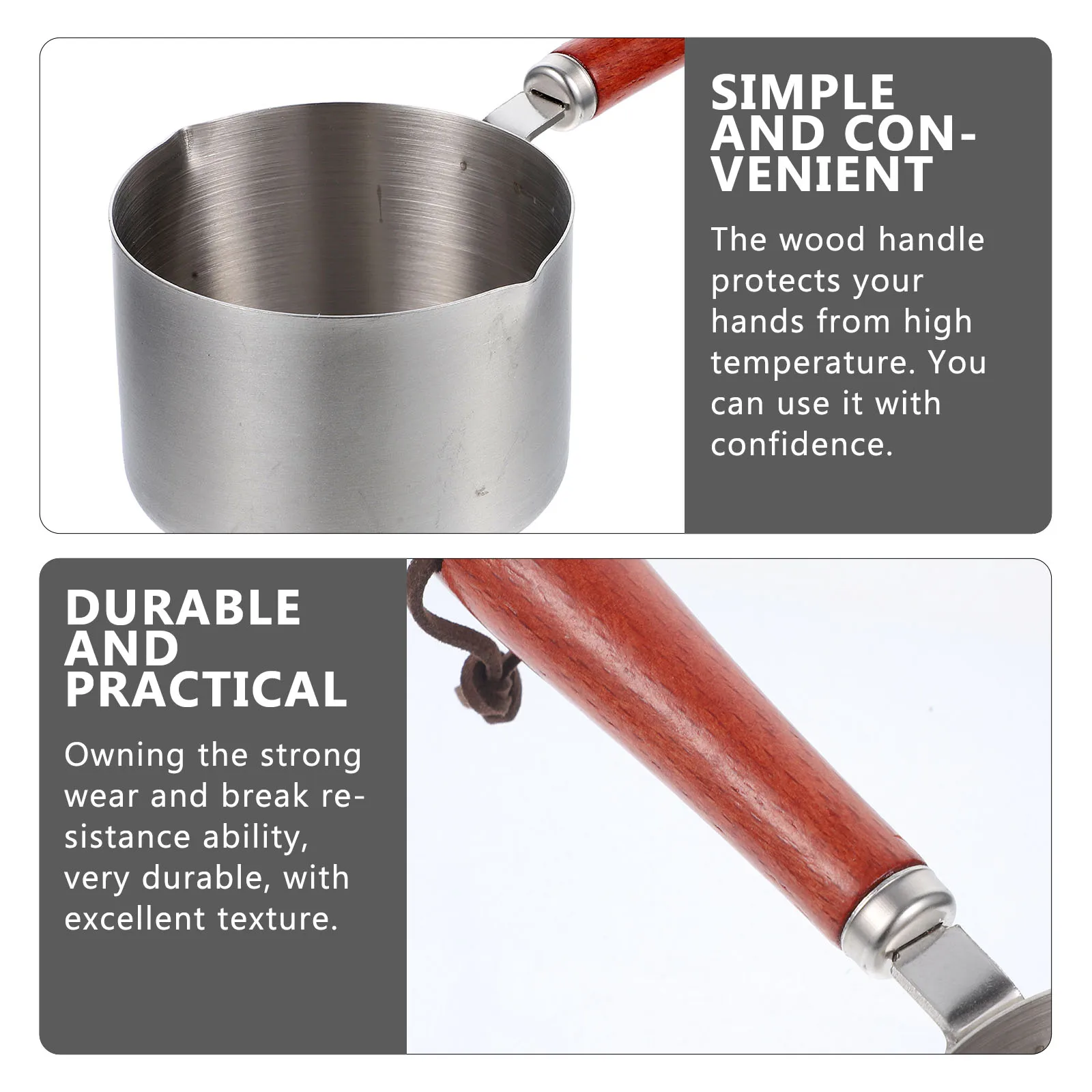 

Stainless Steel Stainless Steel Small Pot Pan Pour Spout Wood H Small Pot Wok Oil Pan Dual Pour Design Kitchen Tool