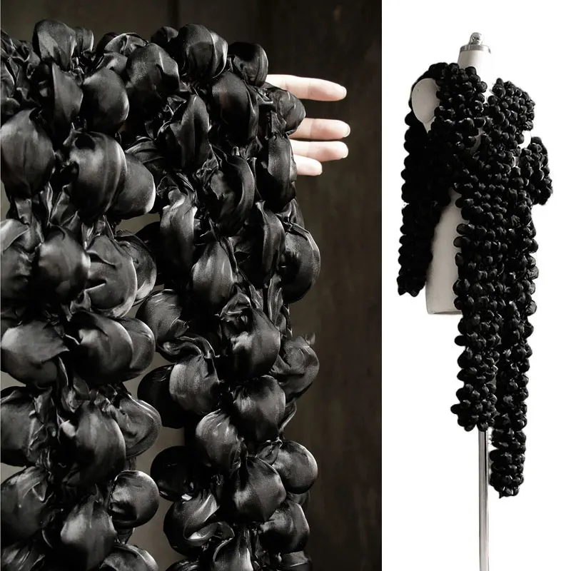 

130x13cm Grape Bubble Creative Elastic Heat-Setting Fabric Glossy Satin 3D Lace Fabric for Wedding Dress Fashion Clothes DIY Sew