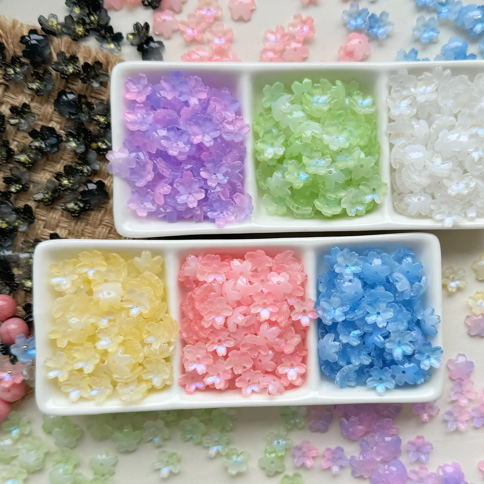30PCS 10mm Blue Light Cherry Blossom Glass Beads Loose Spacer Beads For Jewelry Making DIY Bracelet Necklace Accessories
