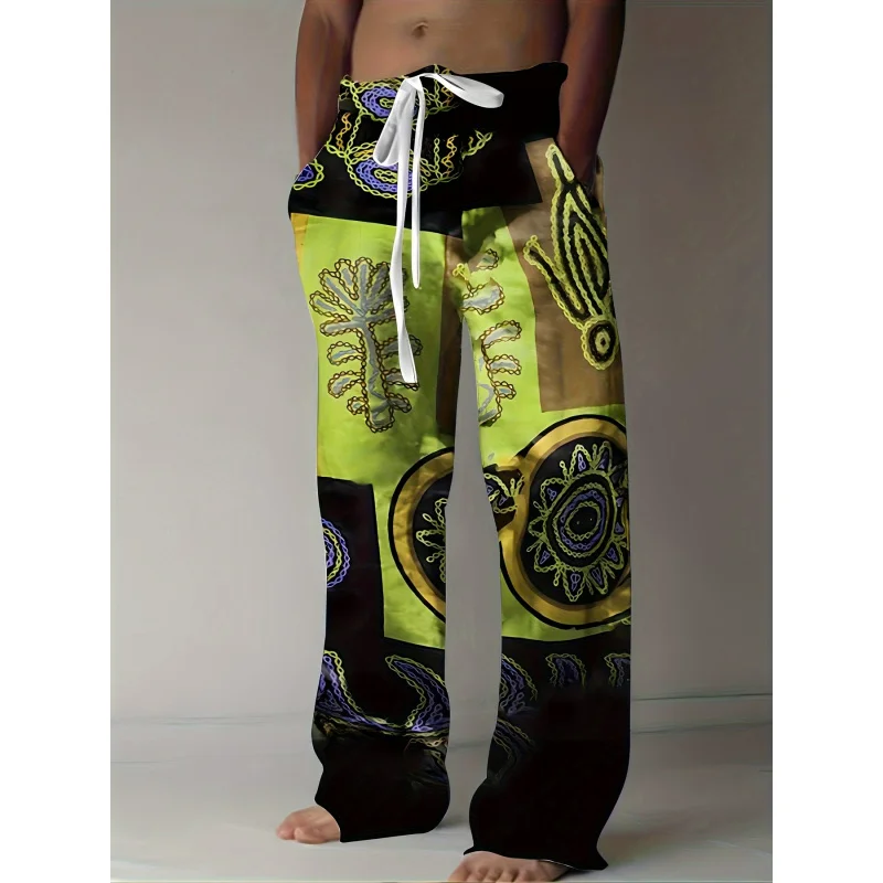 2025 New Men'S Casual Pants Color Blocking Geometric Print Pants With Drawstring Casual Comfy Trousers As Gift