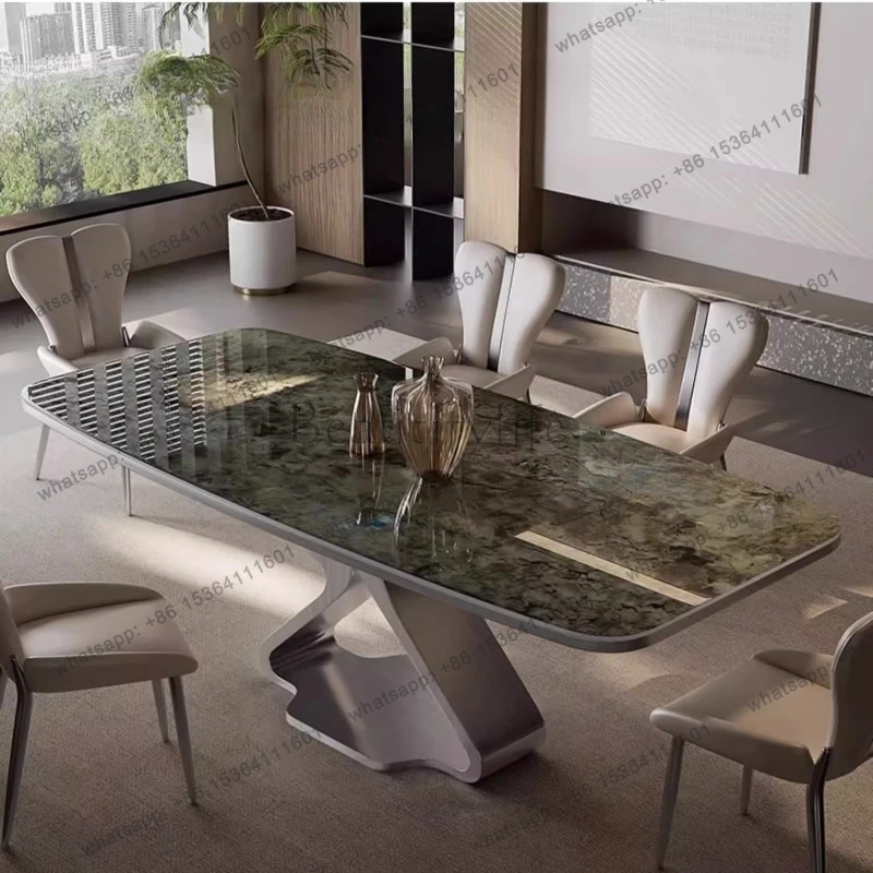 Italian slate dining table, modern simple high-end rectangular villa, household microcrystalline stone luxury stone dining table