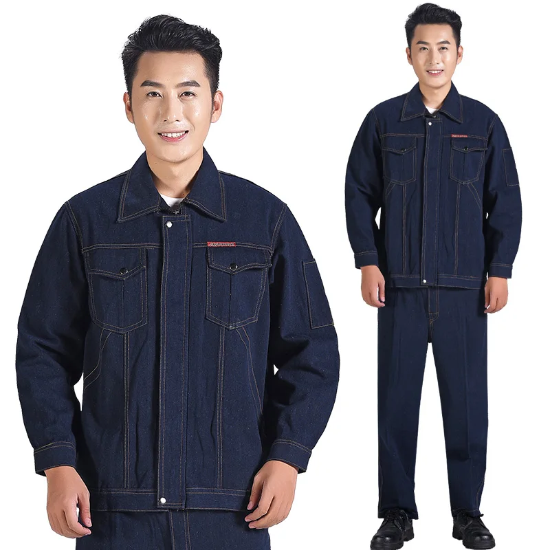  Welding Protective Suit Men's Workwear Denim Zipper ket Labor Protection Clothing Set Mechanical Repair