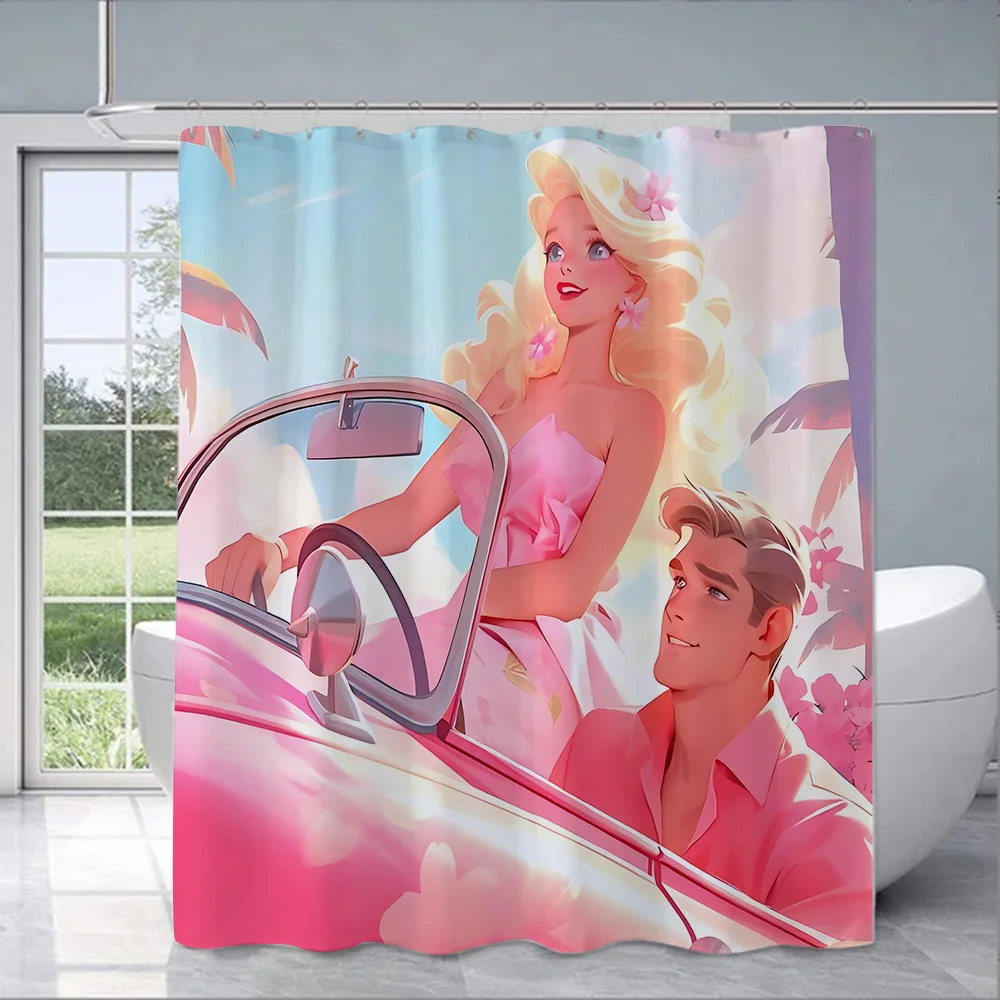 Hot Cartoon B-Barbie Shower Curtain Waterproof Polyester Fabric Paint Colorful Bath Curtains Home Bathroom Curtain With Hook