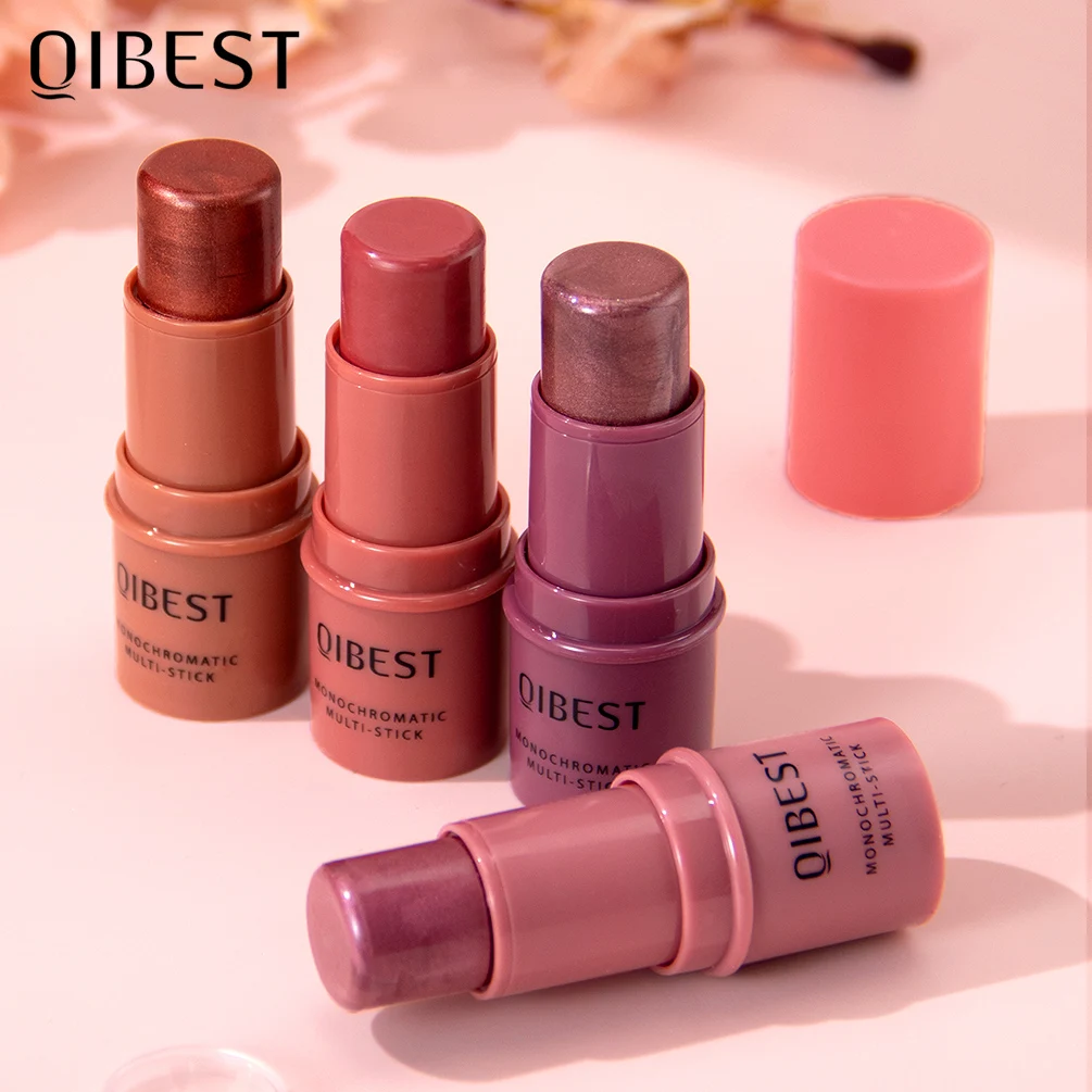 

QIBEST New Cheek Blush Facial Blusher Cream Waterproof Multi-purpose Eyes&lips Face Makeup Highlight Contouring Stick Cosmetics