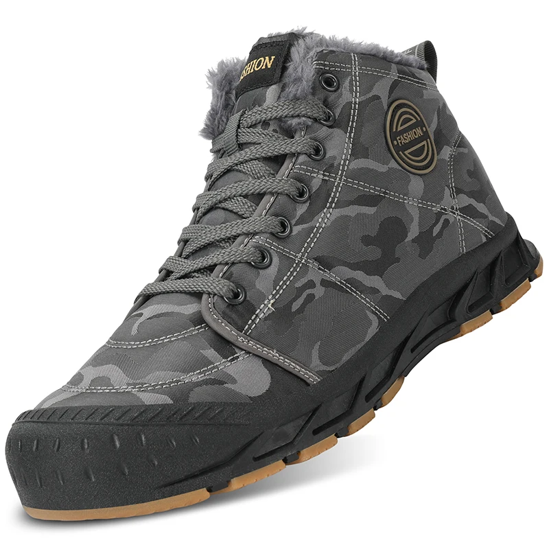 Herren-Schneestiefel mit hohem Schaft, wasserdicht, mit Fell gefüttert, Winterstiefel, rutschfest, isoliert, Outdoor-Wanderstiefel, für kaltes Wetter, zum täglichen Spazierengehen. – Detail 9
