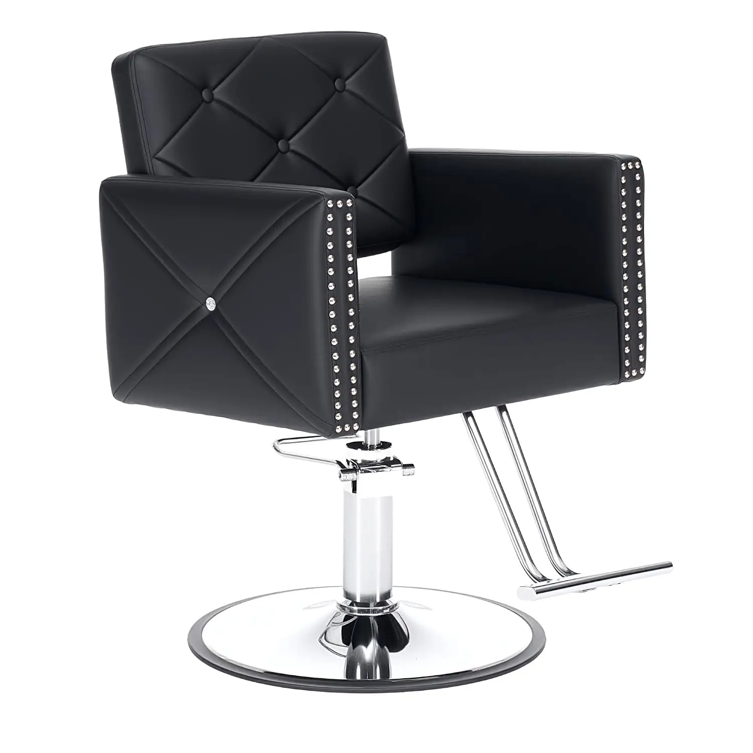 Black Barber Chair with Rivets, 360 Swivel & Hydraulic Pump, Salon & Spa Styling Chair, Customized