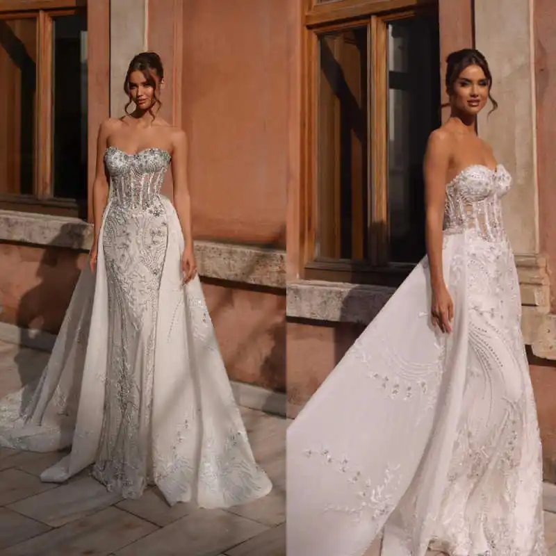 Vintage Kristall Schatz Brautkleid Sexy Ärmellose Spitze Brautkleid Mit Abnehmbarer Schleppe Angepasst vestidos de novia