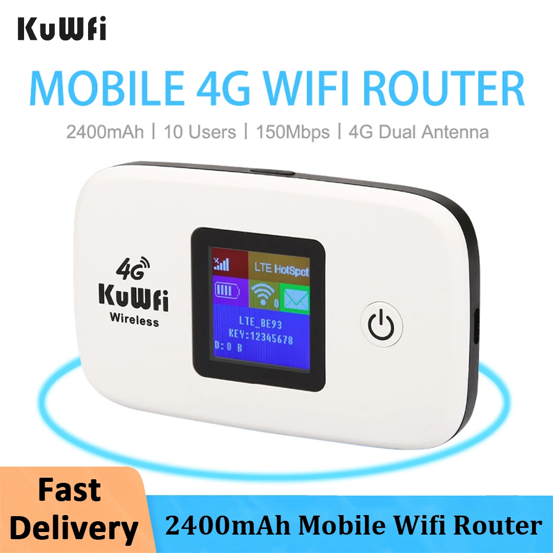 KuWFi 4G Lte Router Draagbare Modem 300Mbps Mini Outdoor Hotspot Pocket Wifi met Sim-kaartsleuf Draadloze Mobiele Wifi 2400mAh