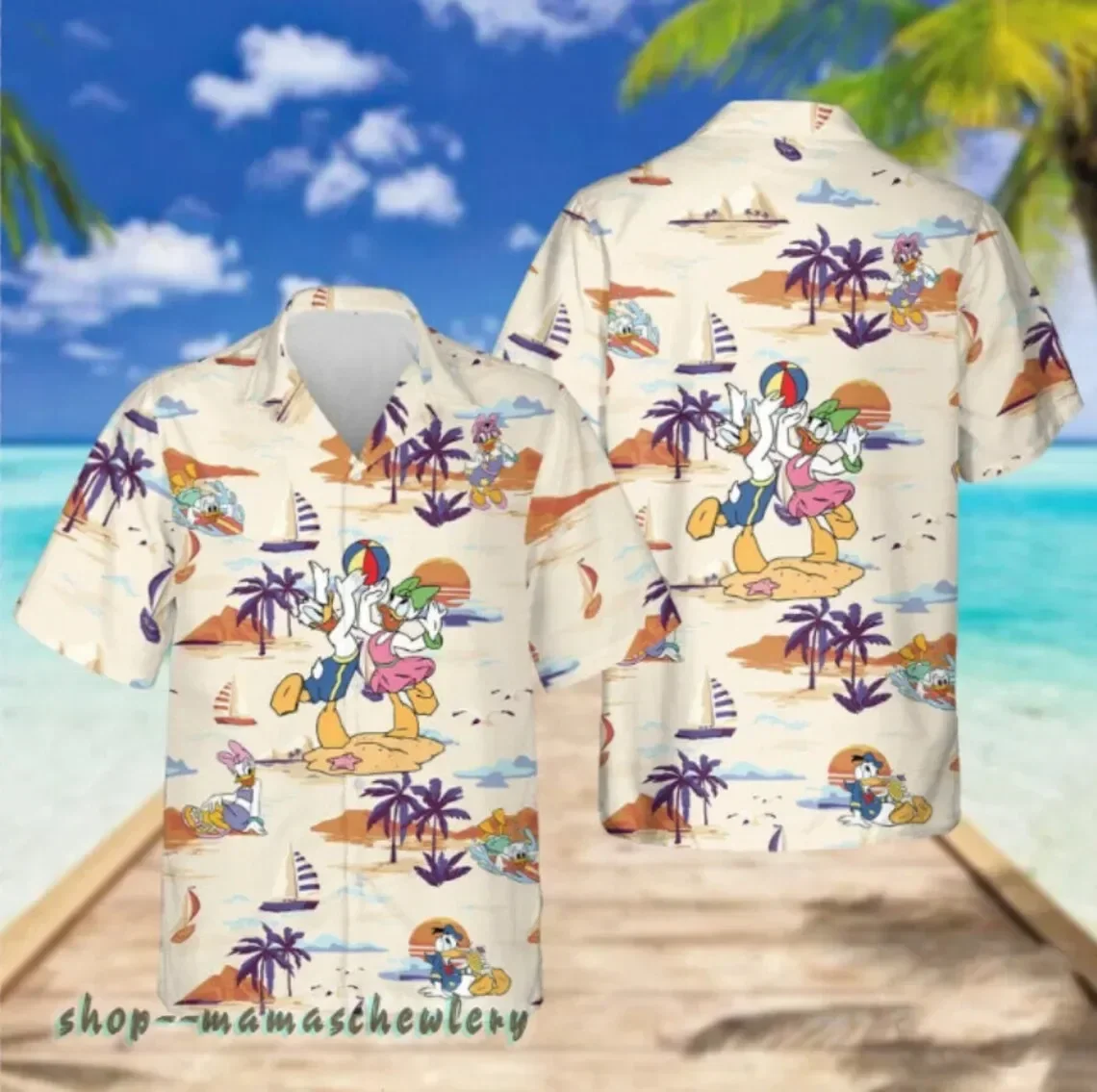 

2024 New Loose Plus Size Hawaiian Shirt Disney Style Men's Button Up Short Sleeved Shirt Summer Men's Beach Shirt Casual Top