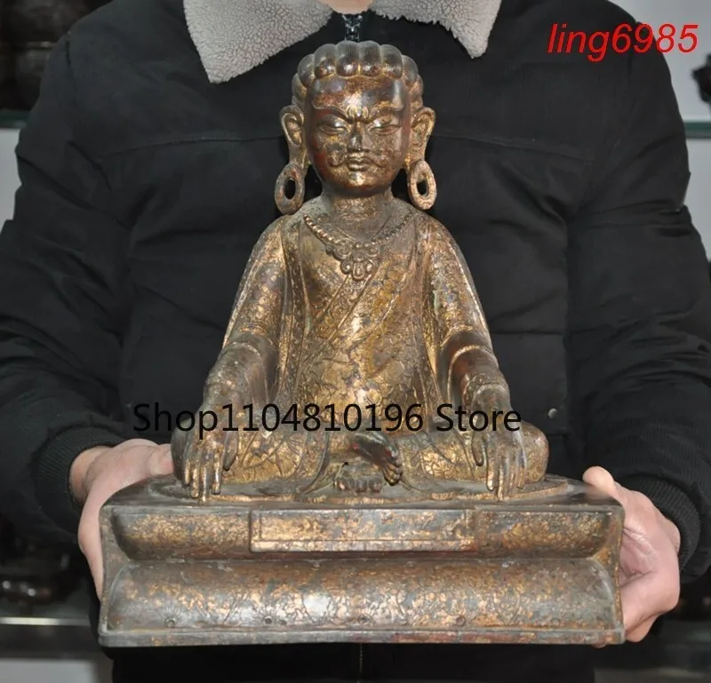 Old Tibet Buddhism Temple Bronze Gilt Milarepa Arhat Buddha Bodhisattva Statue