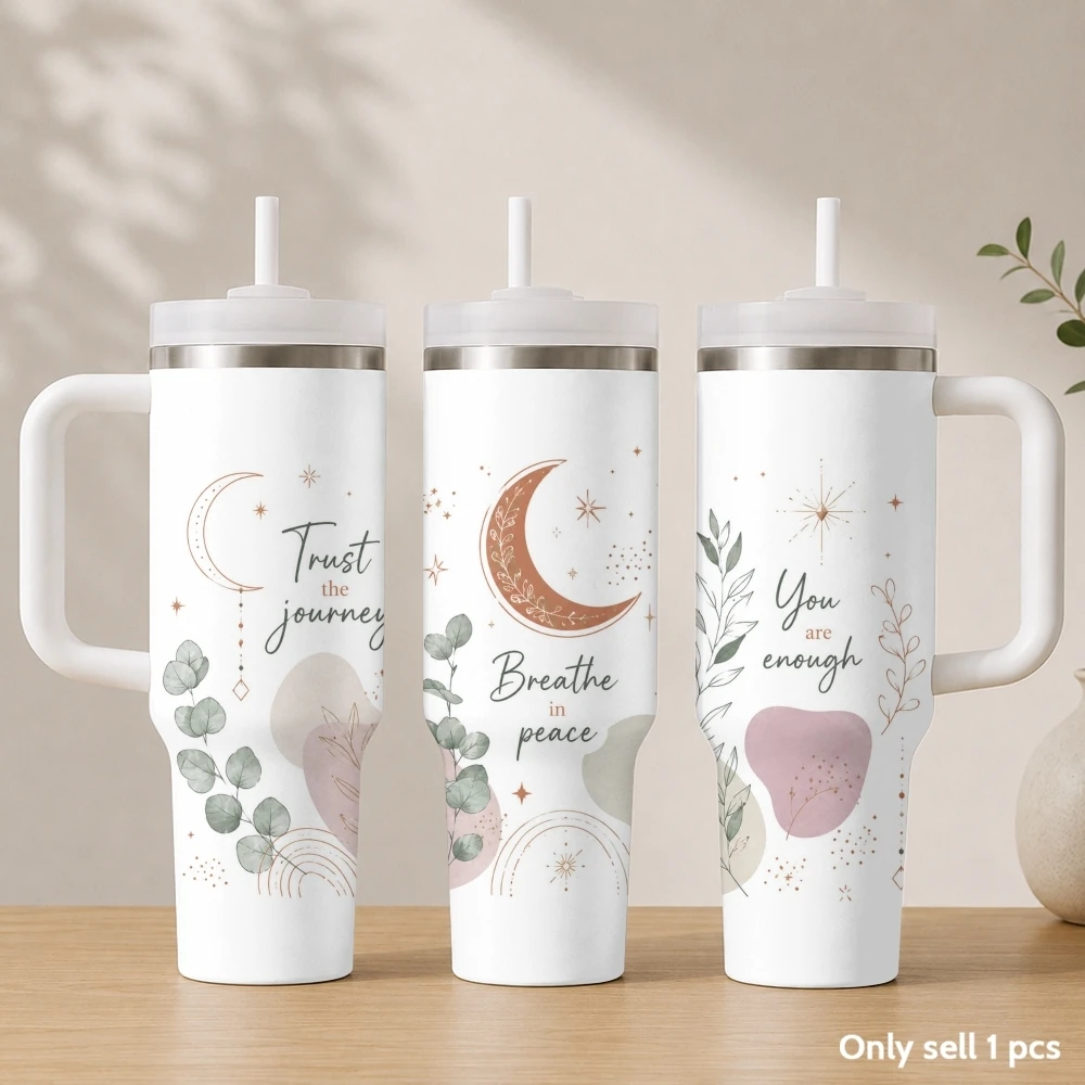 Artistic Flower Field Design Vacuum Flasks 40oz Stainless Steel Insulated Tumbler with Handle & Straw Leakproof Travel Mug