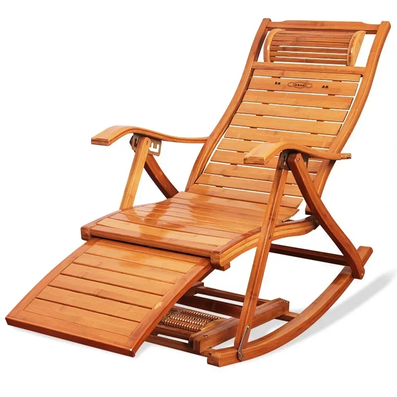 Bamboo Rocking Chair, Outdoor Folding Recliner, Leisure Chaise Longue with Handle for Balcony, Comfortable Garden Seating