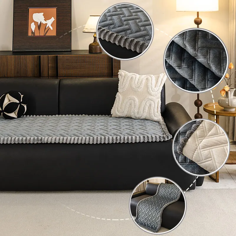 1PC-Flannel Waffle Quilted Sofa Mat, Pet Friendly, Non-slip, Easy to Clean, Fits Most Sofas, Home Refresh