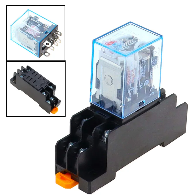 10Pcs Relay LY2NJ DC12V DC24V AC110V AC220V Small relay 10A 8 Pins Coil DPDT With Socket Base