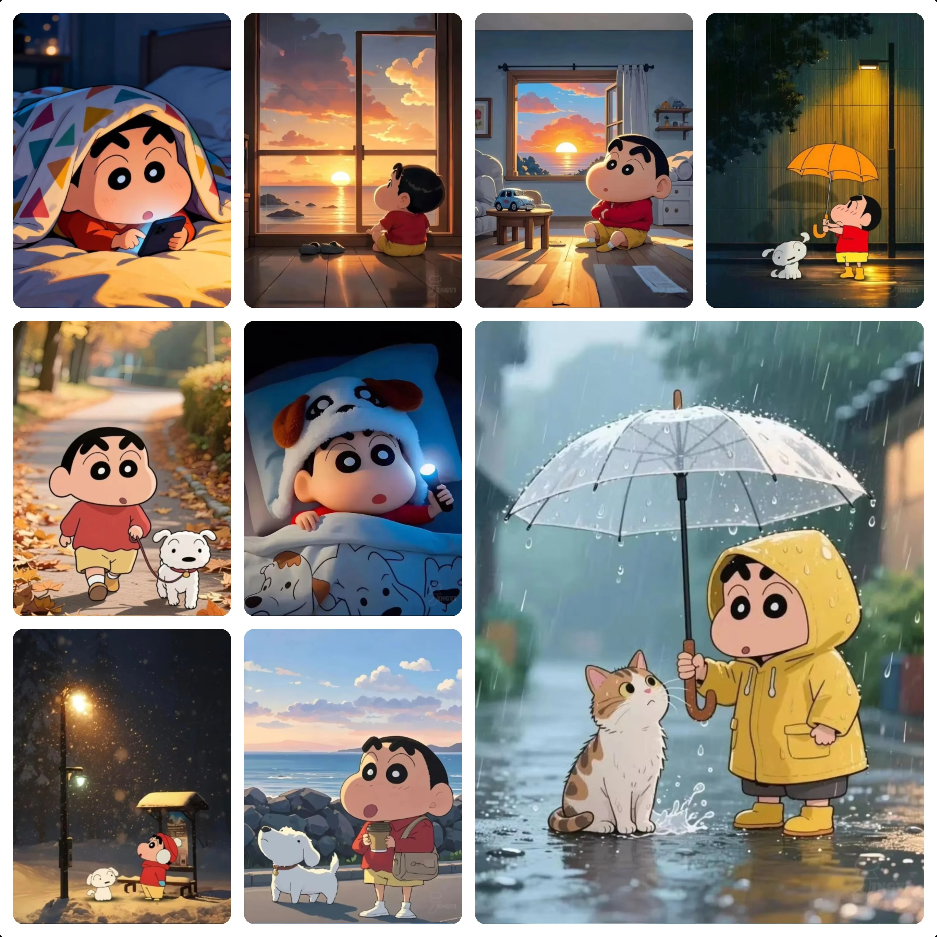 Jigsaw Puzzle 500/1000/1200/2000PCS Crayon Shin Chan And Shiro Sunset Beach Rainy Day DIY Game Family Leisure Activity Art Gift