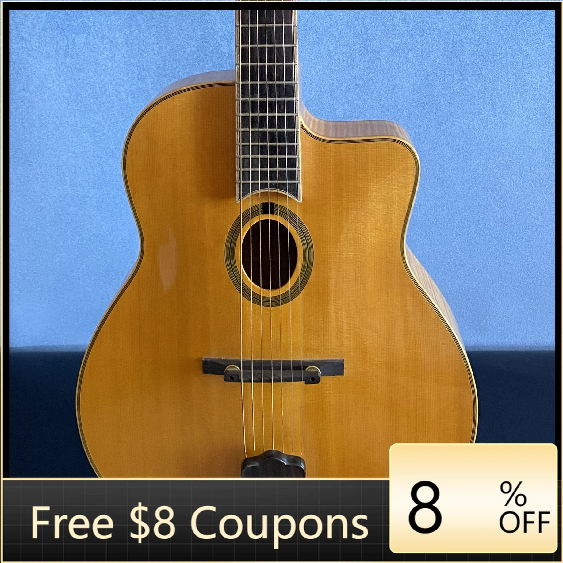 

STLF Yunzhi Handcrafted 7-String 16-Inch Gypsy Acoustic Guitar Flamed Maple Hollow Body with Original Color Spruce Top Ebony Fin