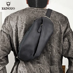 Men's Genuine Leather Sling Bag Retro Shoulder Bag Messenger Bags For Male Cowhide Chest Bag Crossbody Pocket Business Travel