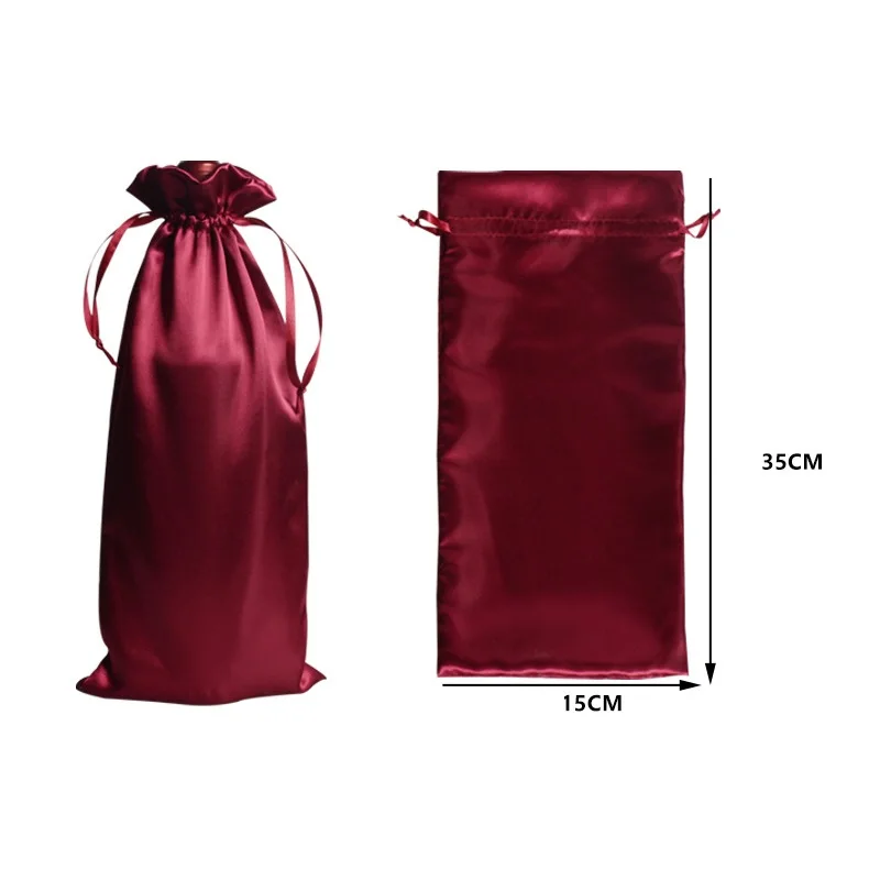 10pcs/lot 15x35cm Satin String Pouch Drawstring Bags Wine Bottle Packaging Bag Wedding Party Christmas Decor