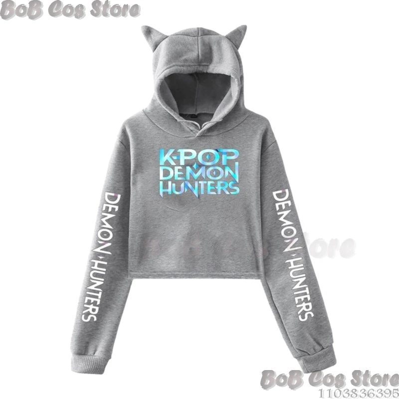 KP OPDemo NHunters Crop Saja Boys Soda Pop Rumi Zoe Top Hoodie Women Kawaii Cat Ear Harajuku Cropped Sweatshirt Cosplay Costume
