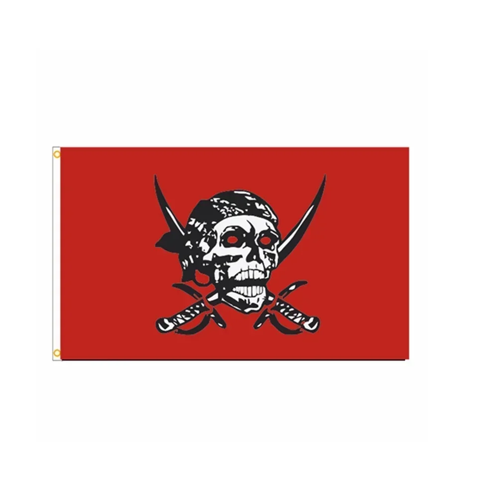 Red Skull Pirate Flag 90x150cm - Jolly Roger Polyester Banner for Halloween Decor, Outdoor Hanging, Themed Parties