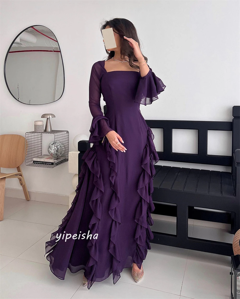 Jiayigong  Satin Ruffles Draped Ruched Quinceanera A-line Square Collar Bespoke Occasion Gown Midi Dresses