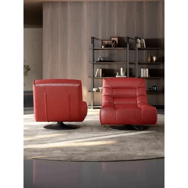 Red sofa chair 2025 new soft bag rotating leather single leisure chair
