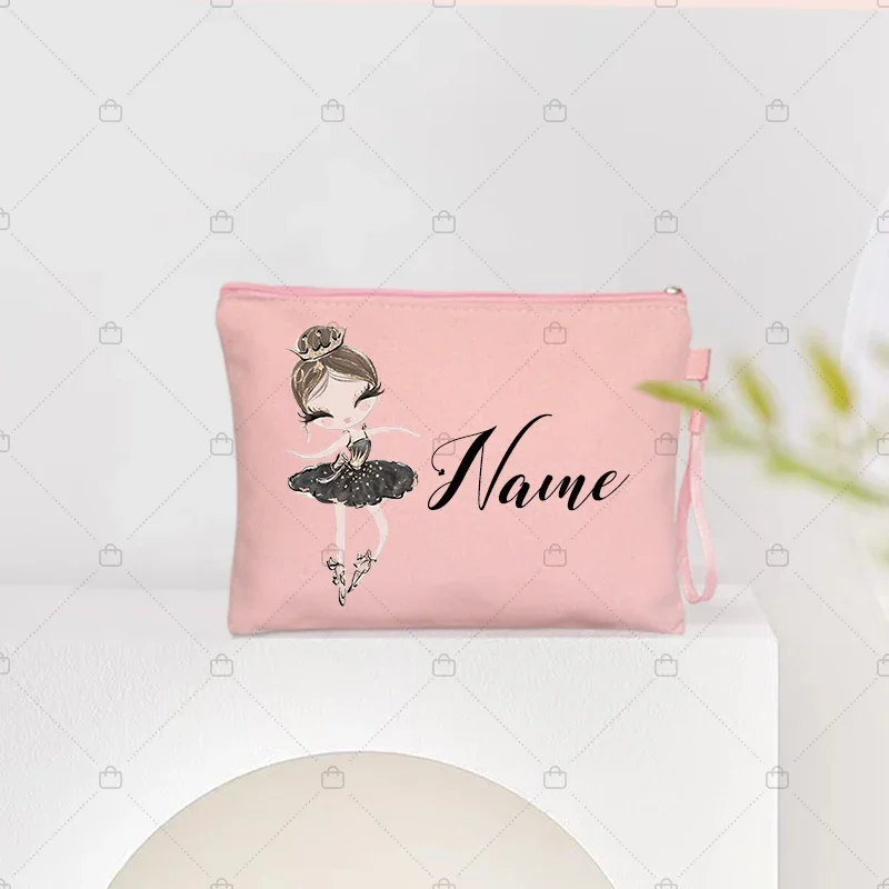 Personalized Ballet Girl Name Makeup Bags Pink Custom Name Women's Cosmetic Bag Kits School Supplies Pencil Pouchs Teacher Gifts