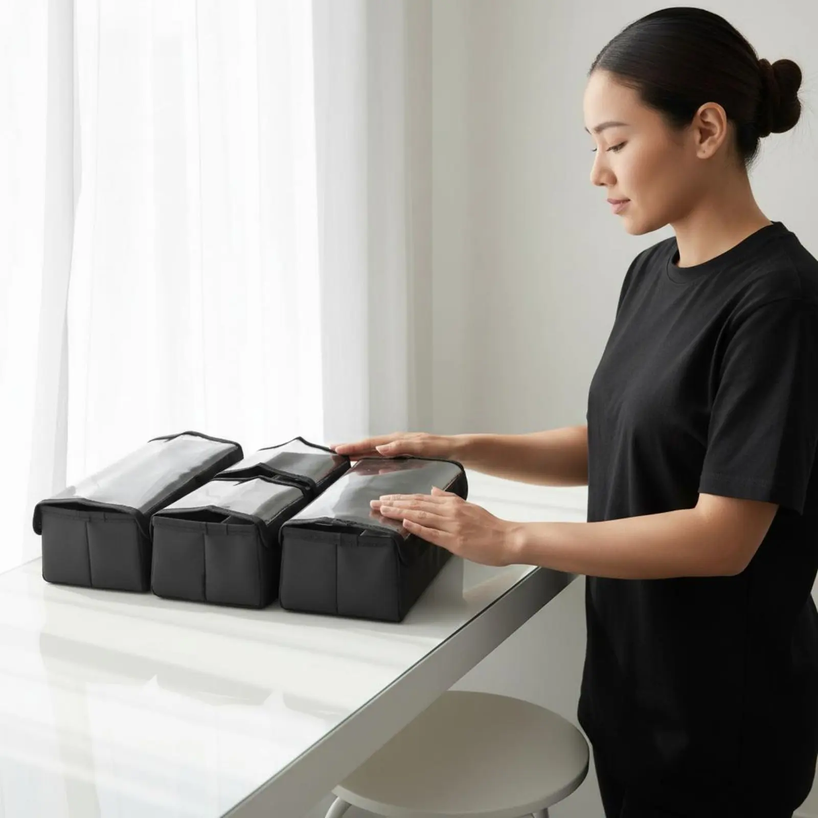 Foldable Cosmetic Bag Insert with Divider Clear View Lid Free Combination Makeup Storage Box for Beauty Essentials