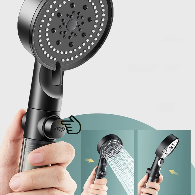 Black Shower Head 5 Modes Showerhead Spa Filter Portable High Pressure Bath And Bathroom Accessories Faucet Tap Systems