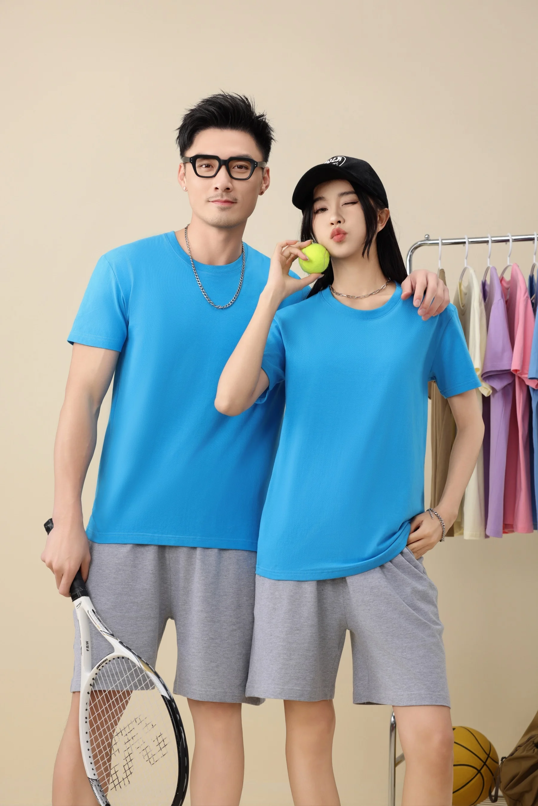 

Summer Dopamine! 220g Combed Cotton Short Sleeved T-shirt Casual Loose Pure Cotton Breathable Couple Style Short Sleeve