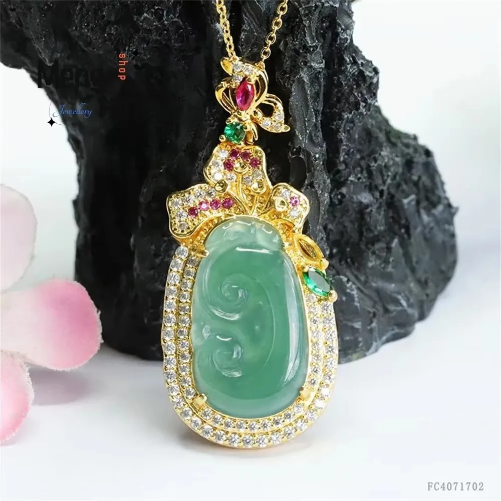 

Natural A-goods Jadeite Blue Water Ruyi Jade Pendant Exquisite Elegant Fashion High-grade Luxury Quality Jewelry Holiday Gifts