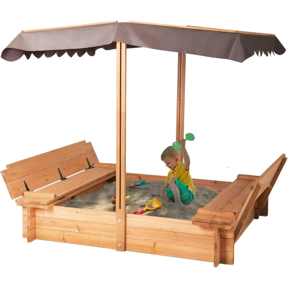 Sand Box with 2 Bench Seats for Aged 3-8 Years Old, Sand Boxes for Backyard Garden, Sand Pit for Beach Patio Outdoor