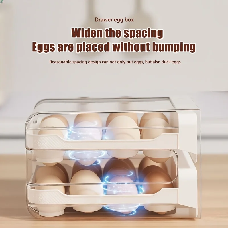Large 32-Cell Transparent Double-Layer Egg Storage Box with Drawer - Made of durable PET+PP material, perfect for organizing you