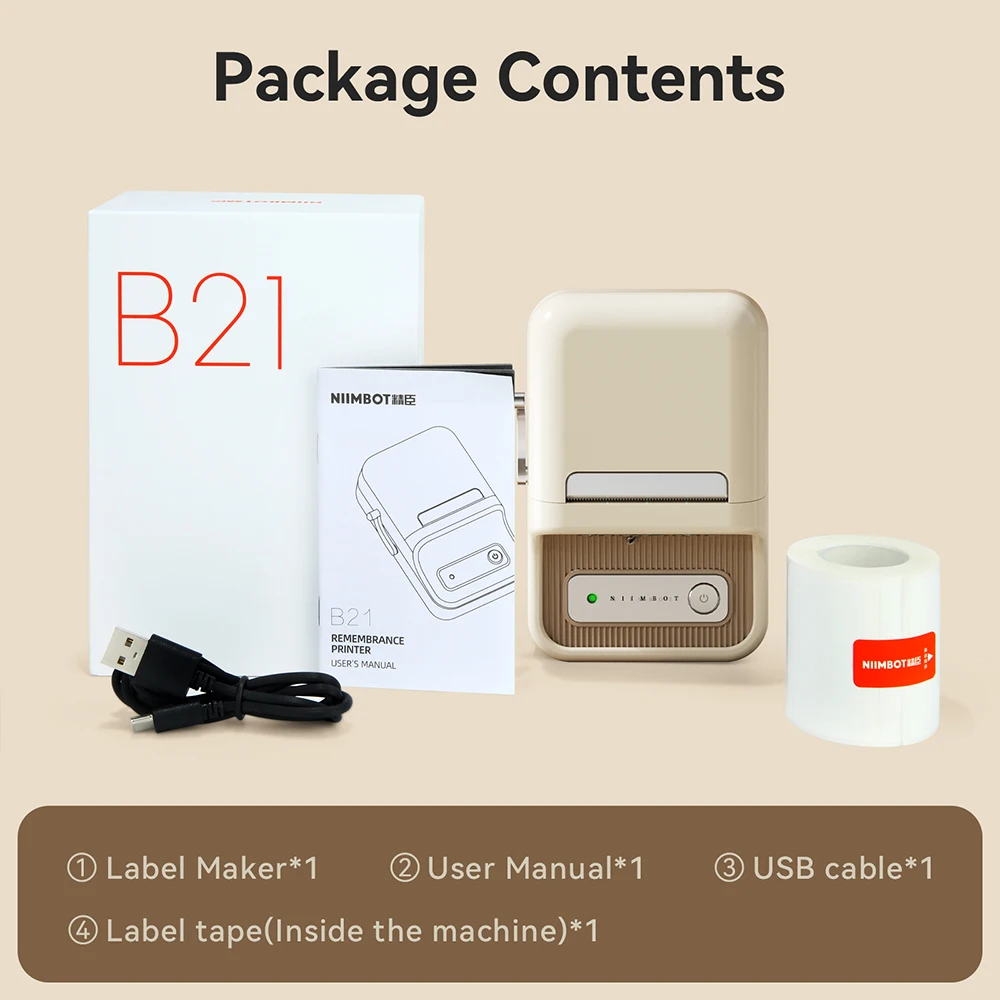 Contenu de l'emballage de l'imprimante NiiMbot B21