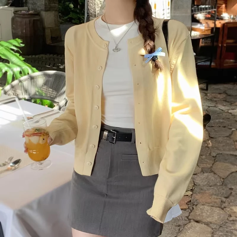 

Women's Long Sleeve Cardigan O Neck Button Down Knit Lady Autumn Spring Knitted Single-breasted Cardigan Sweaters