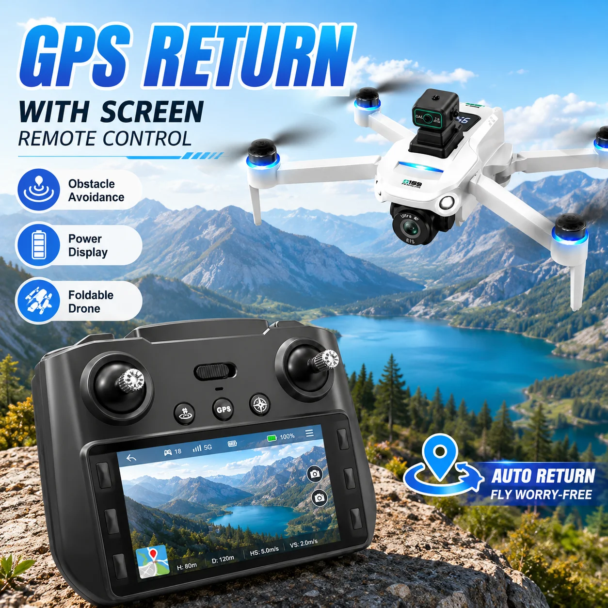 Drone GPS Intelligent Obstacle Avoidance HD Dual Camera 5G Screen Remote 5G Image Transmission 2KM Flight Distance 25Mins Flight Time Brushless RC Drone - view 7