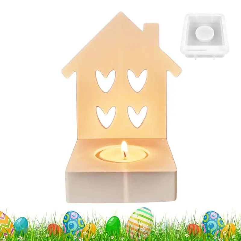 House Resin Mold House Heart Shape Tealight Candle Holders Handmade Epoxy Resin Casting Molds Candle Holder Mould