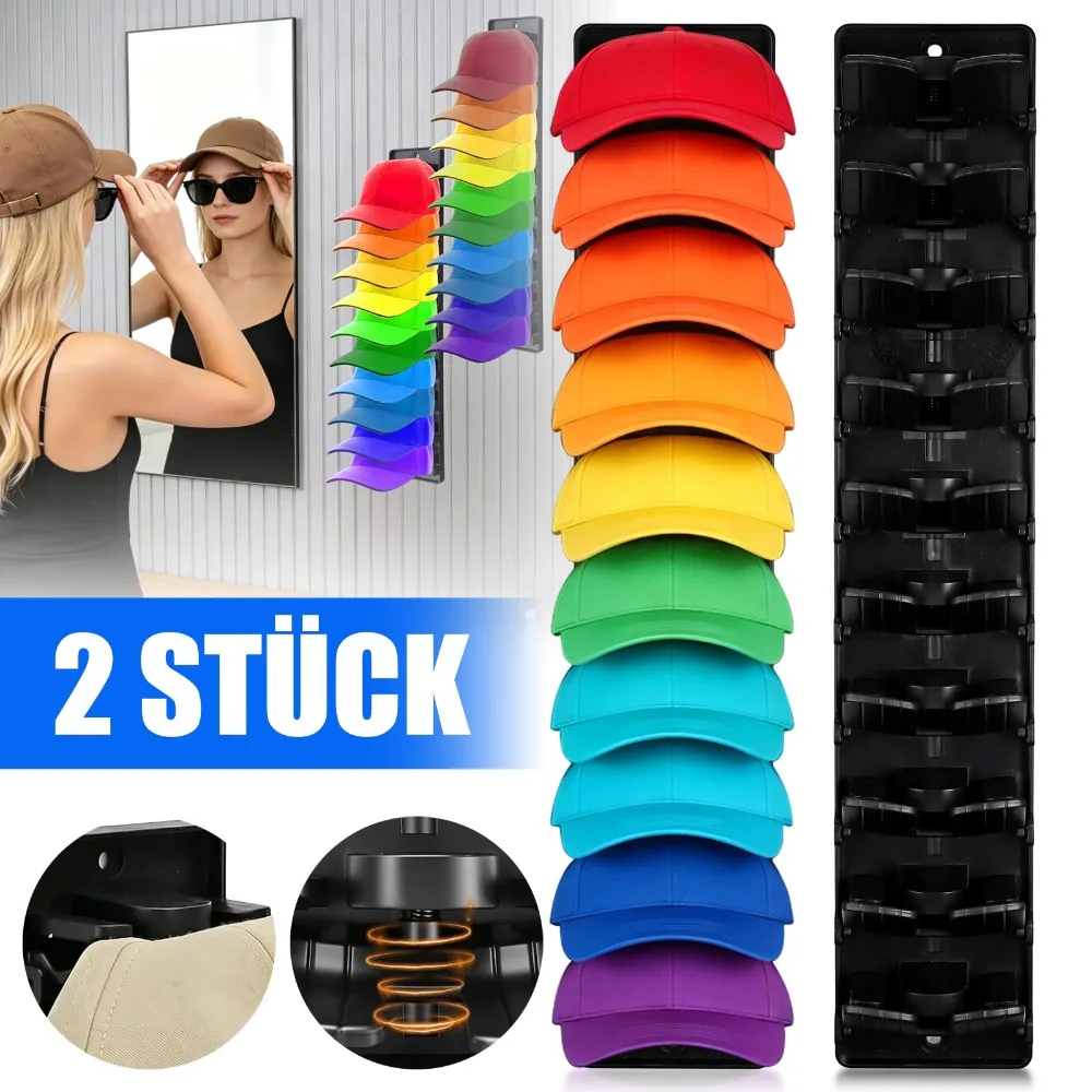 Support mural pour chapeaux, 2 supports organisateurs pour 10 casquettes, porte-chapeaux à clip à ressort noir pour placard, entrée, chambre