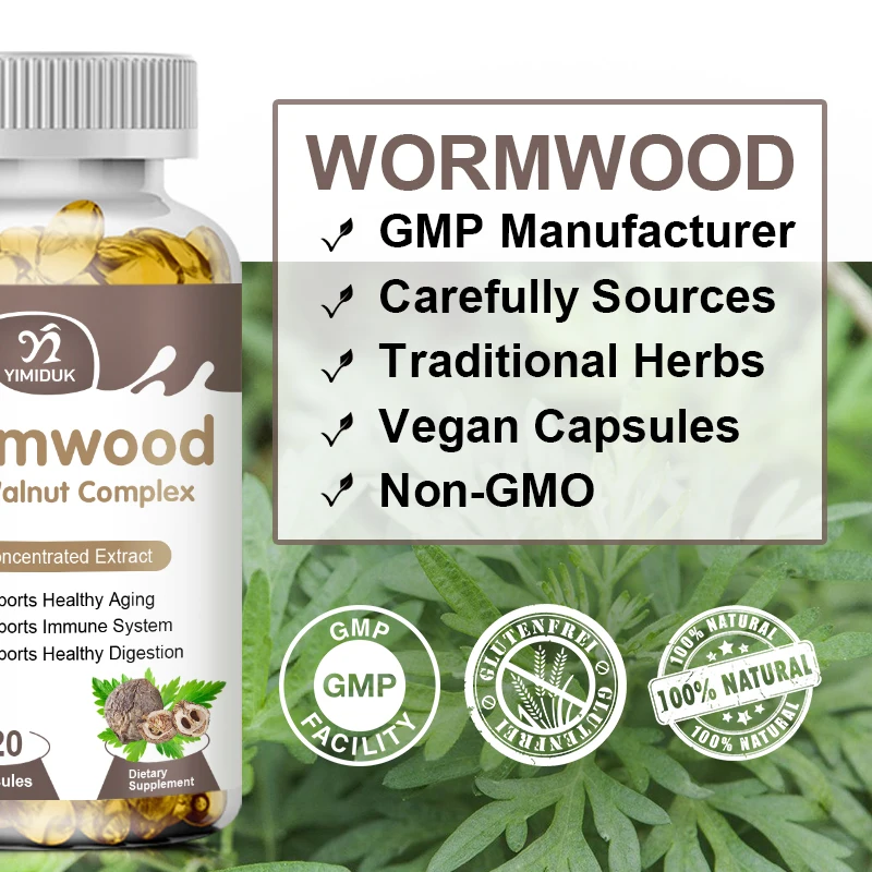 Wormwood Black Walnut Complex Extract Capsules Supports Immune System Healthy Digestion Healthy Aging -60/120 Capsules