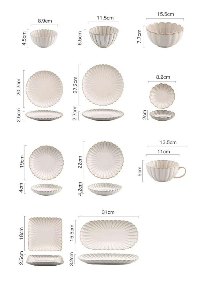 Nordic Dinner Plates Ceramic White Glaze Tableware Set Household White Bowls Western Steak Dish Salad Bowl Vegetable Fish Plate