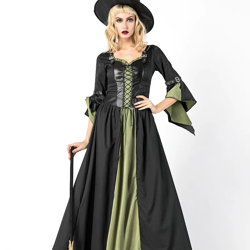 大きいサイズの魔女ロングドレスコスプレ衣装、バー、ハロウィンパーティー、女性用伝統民族衣装、ステージパフォーマンス用...