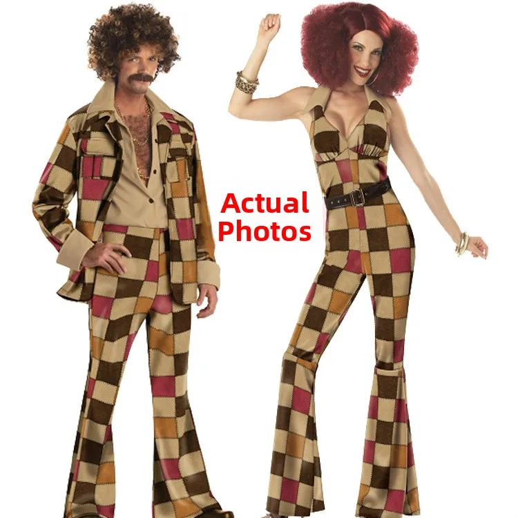 

Halloween Large Size Couples Cosplay Outfit Women's Bell Bottom Pants Stage Performance Retro 80s Party Ensemble Set