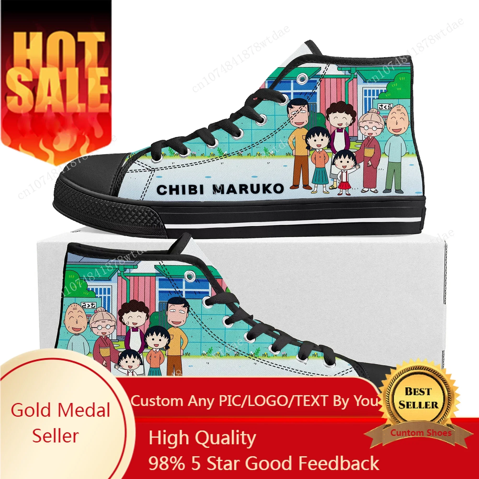 

Chibi Maruko High Top Sneakers Mens Womens Teenager High Quality Canvas Sneaker Japanese Anime Cartoon Casual Custom Made Shoes