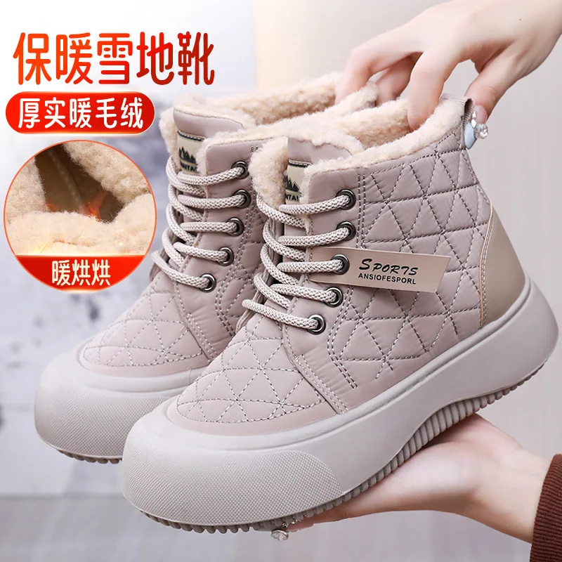 

Women's snow boots 2024 winter new cashmere thick cotton boots women's high top warm casual short boots shoes